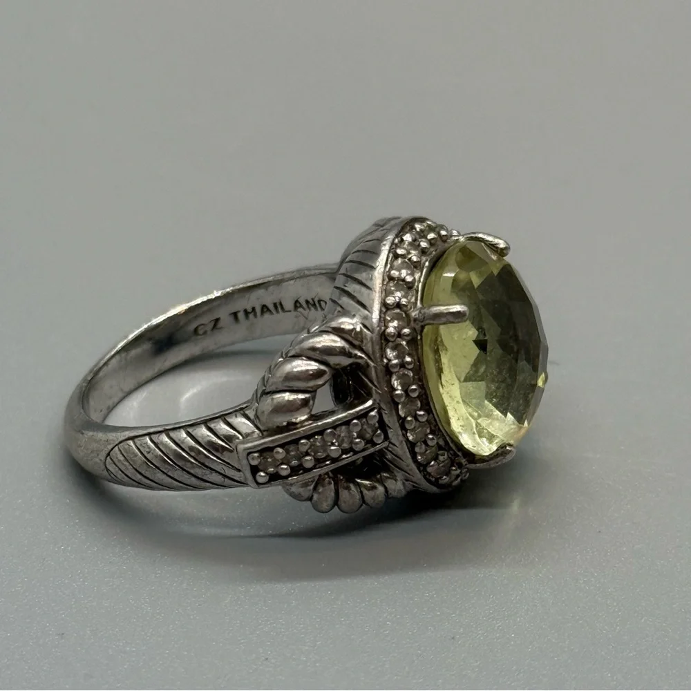 Judith Ripka Sterling Silver Lemon Quartz & CZ Cocktail Ring – Size 6.75- BEAUTY